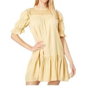 Yellow Smocked High Neck Short Dress Cottage Core Coquette  - SZ Large